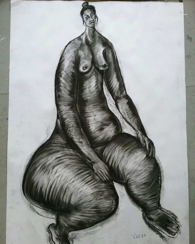 Nude I, Size: 74 x 54 cm, Charcoal on paper, Special COVID price: $650 unframed, $950.00 framed. Contact on Instagram vince_vozzo